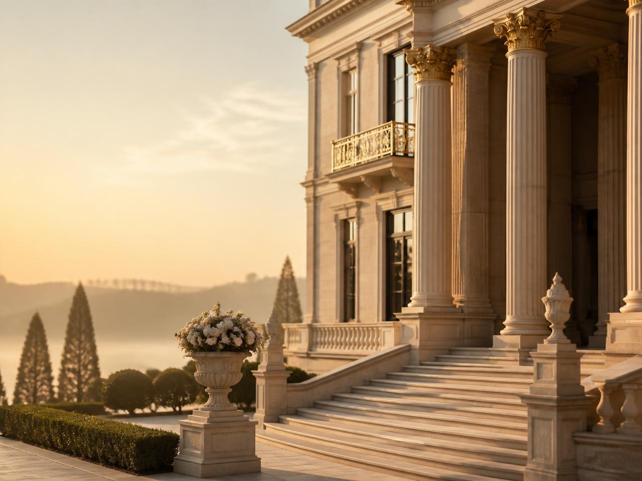 A multi-generational family estate at golden hour — the legacy IUL frameworks are designed to protect